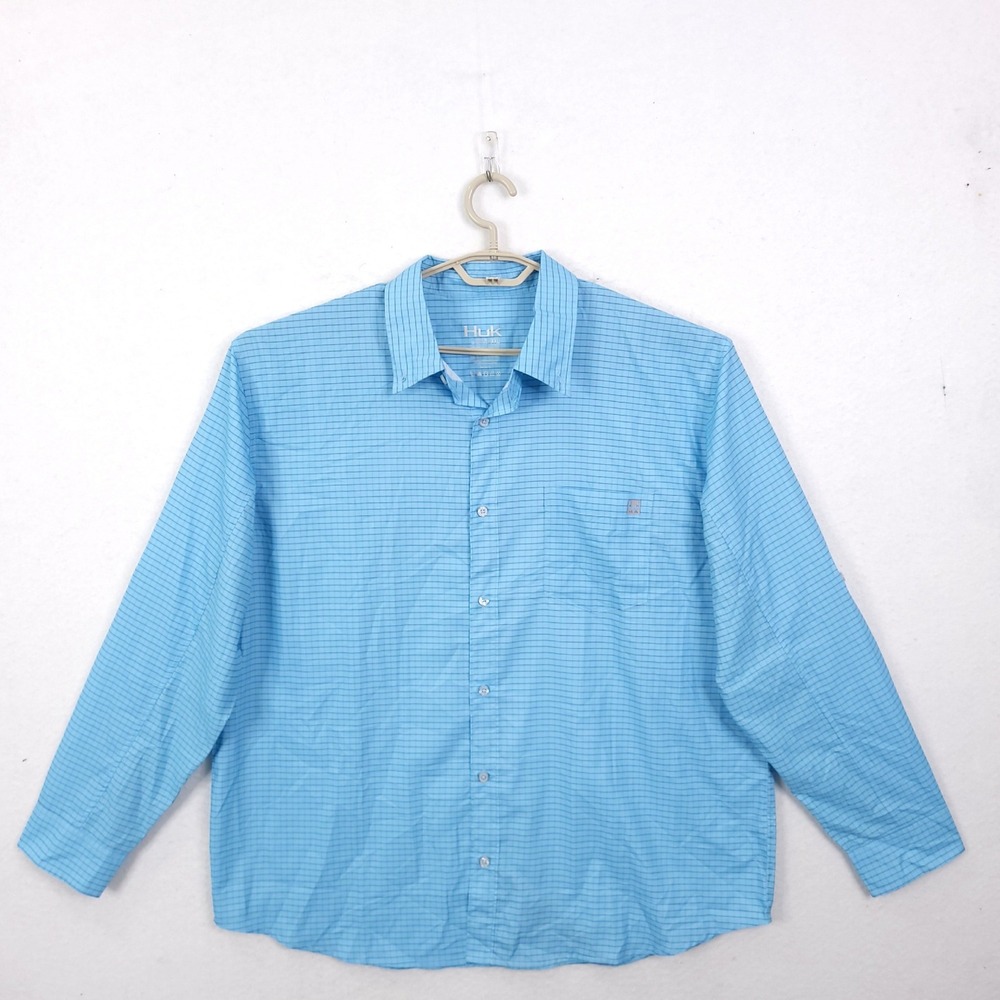 Huk Fishing Shirt Mens XXL Blue Plaid Long Sleeve Performance Button Up Vinted
